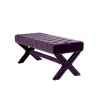 HomeRoots Banc capitonné en velours prune 45 - 45,27L x 19,68W x 19,29H