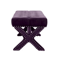 HomeRoots Banc capitonné en velours prune 45 - 45,27L x 19,68W x 19,29H