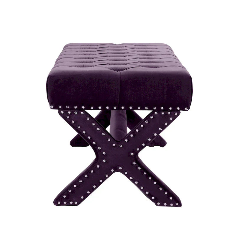 HomeRoots Banc capitonné en velours prune 45 - 45,27L x 19,68W x 19,29H