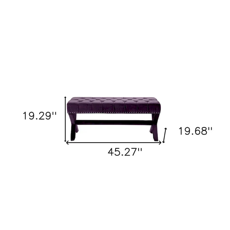 HomeRoots Banc capitonné en velours prune 45 - 45,27L x 19,68W x 19,29H