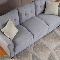 Canapé 3 places moderne en lin gris clair-bleu, coussin confortable