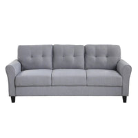 Canapé 3 places moderne en lin gris clair-bleu, coussin confortable