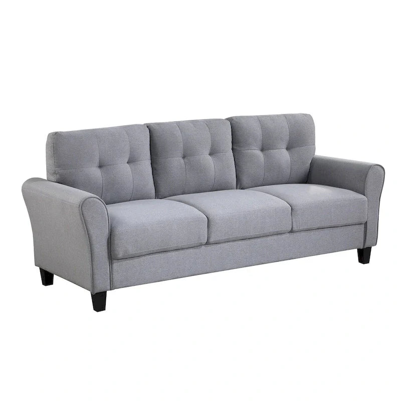 Canapé 3 places moderne en lin gris clair-bleu, coussin confortable