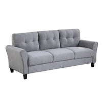 Canapé 3 places moderne en lin gris clair-bleu, coussin confortable