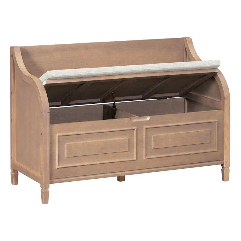 Banc de rangement multifonctionnel en bois massif style rustique Nestfair avec charnière de sécurité