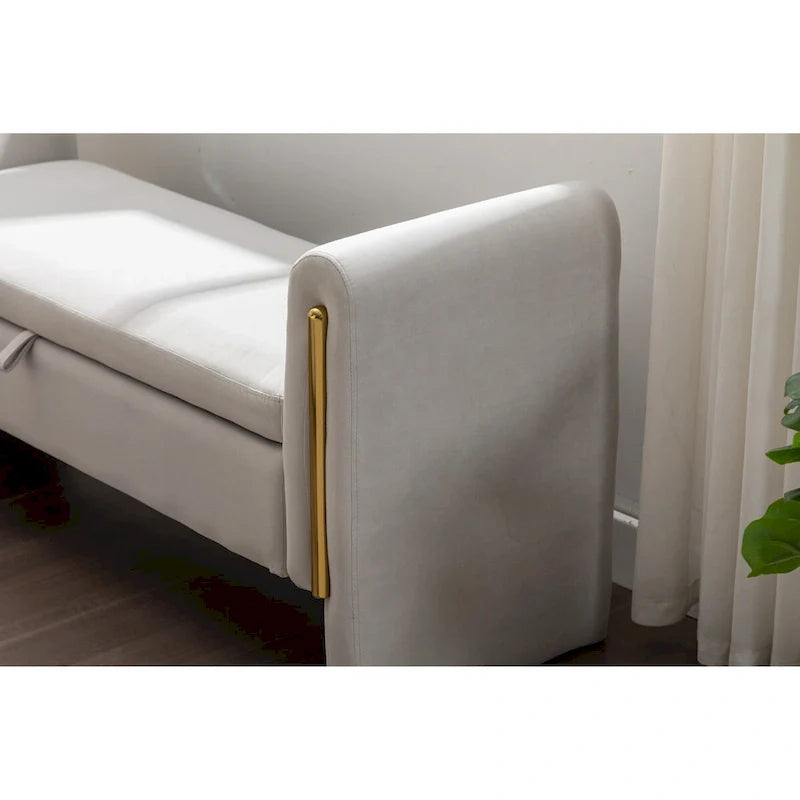 Banc de rangement en velours pour chambre à coucher avec garniture en métal doré pour salon, chambre à coucher, intérieur