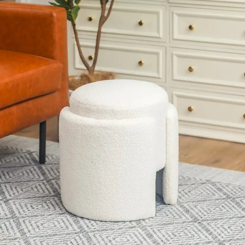 Adeco Pouf Rond Ottoman Tabouret en Peluche pour Salon et Chambre à Coucher