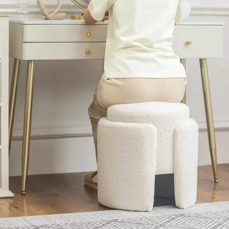 Adeco Pouf Rond Ottoman Tabouret en Peluche pour Salon et Chambre à Coucher