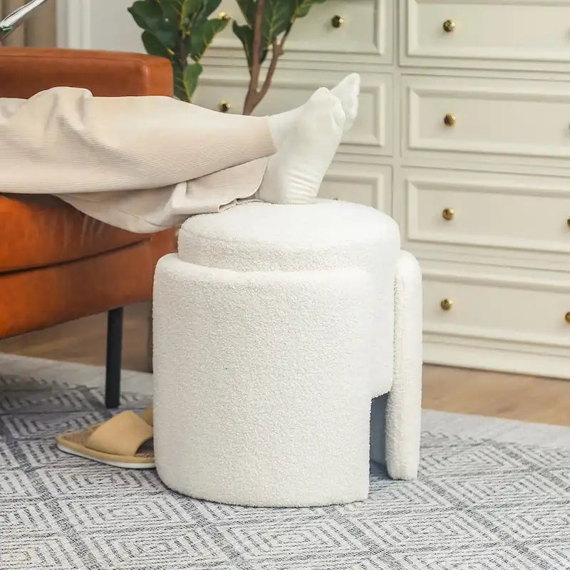 Adeco Pouf Rond Ottoman Tabouret en Peluche pour Salon et Chambre à Coucher