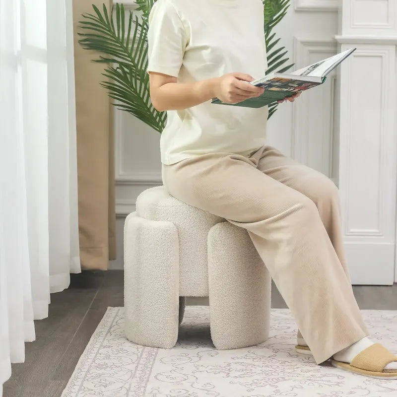 Adeco Pouf Rond Ottoman Tabouret en Peluche pour Salon et Chambre à Coucher