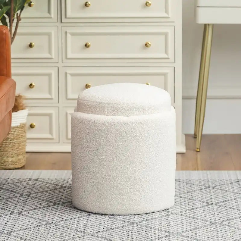 Adeco Pouf Rond Ottoman Tabouret en Peluche pour Salon et Chambre à Coucher