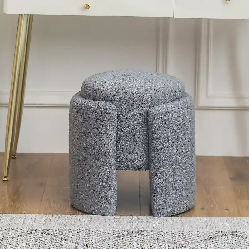 Adeco Pouf Rond Ottoman Tabouret en Peluche pour Salon et Chambre à Coucher