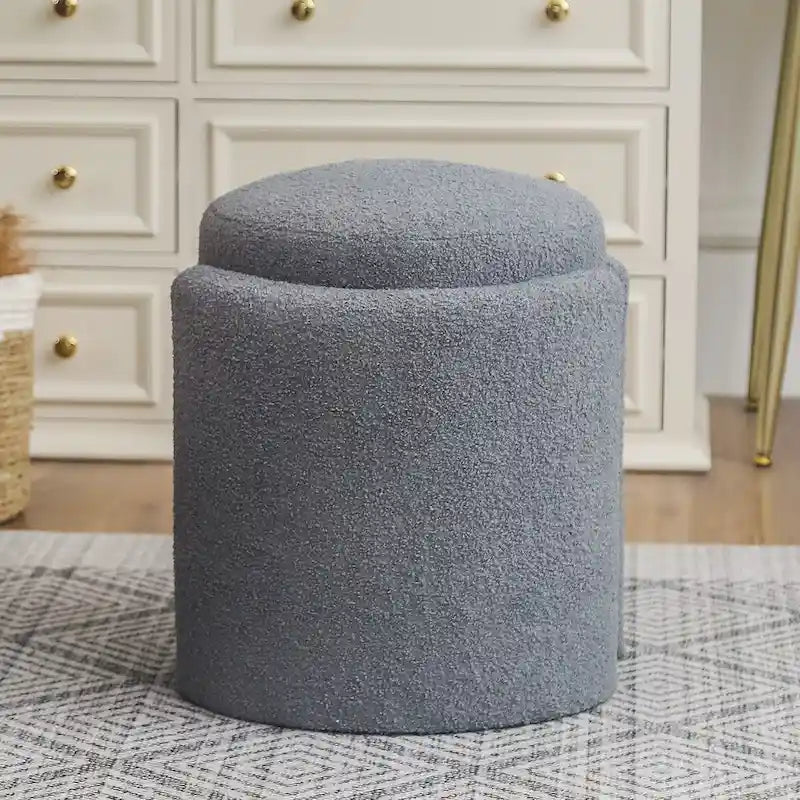 Adeco Pouf Rond Ottoman Tabouret en Peluche pour Salon et Chambre à Coucher