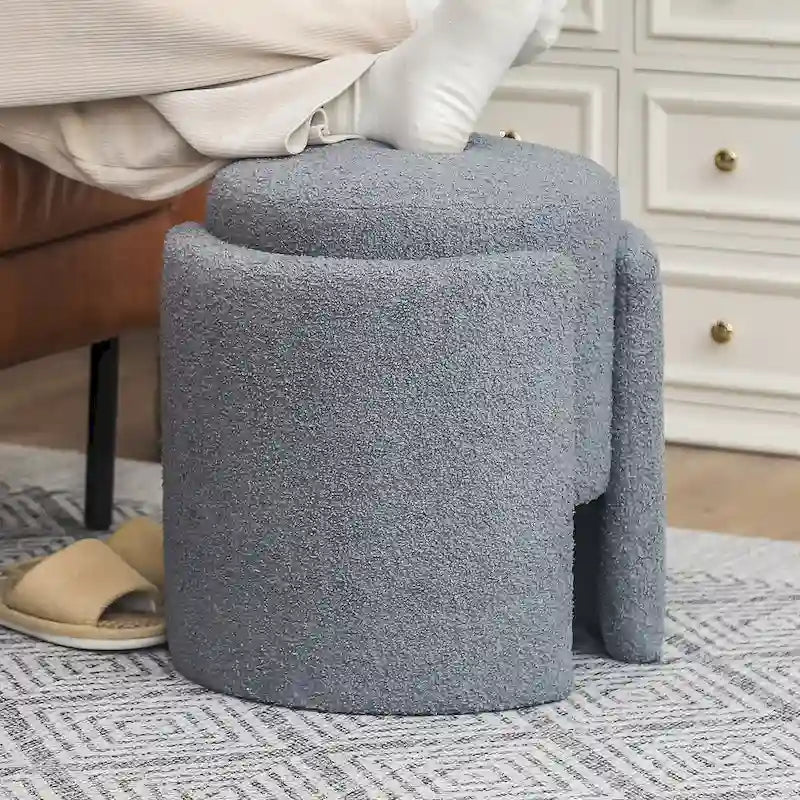 Adeco Pouf Rond Ottoman Tabouret en Peluche pour Salon et Chambre à Coucher