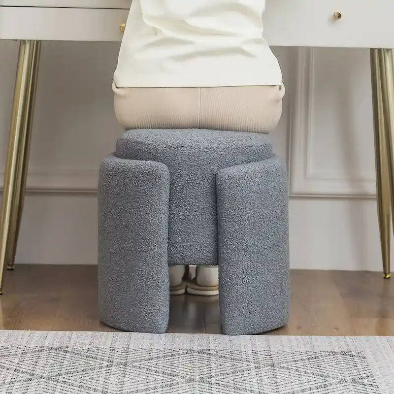 Adeco Pouf Rond Ottoman Tabouret en Peluche pour Salon et Chambre à Coucher