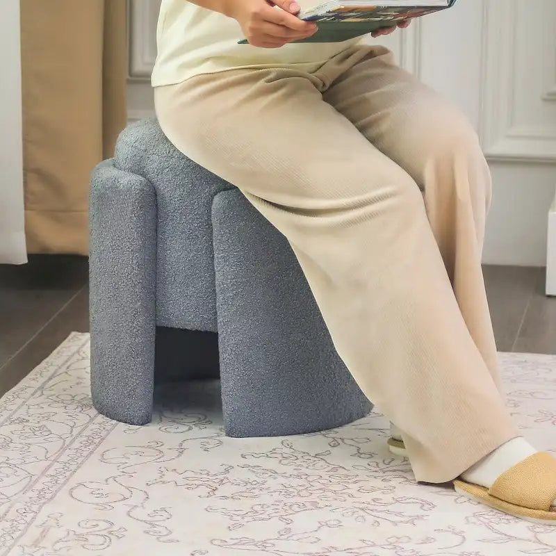 Adeco Pouf Rond Ottoman Tabouret en Peluche pour Salon et Chambre à Coucher
