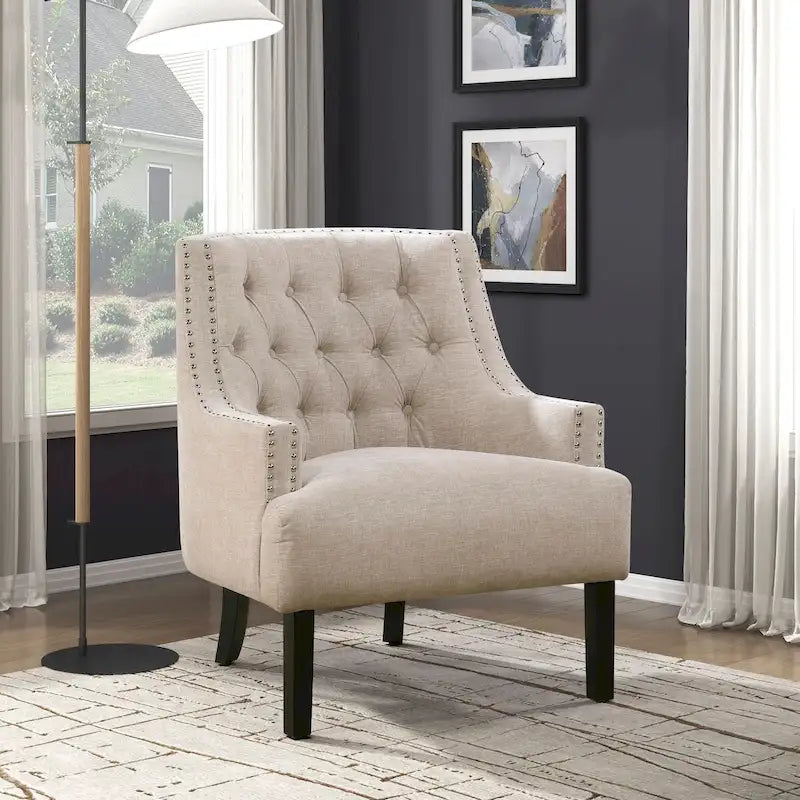 Fauteuil d'appoint traditionnel moderne, revêtement en chenille, capitonnage, bois massif, 1 pièce, mobilier de salon