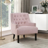 Fauteuil d'appoint traditionnel moderne, revêtement en chenille, capitonnage, bois massif, 1 pièce, mobilier de salon