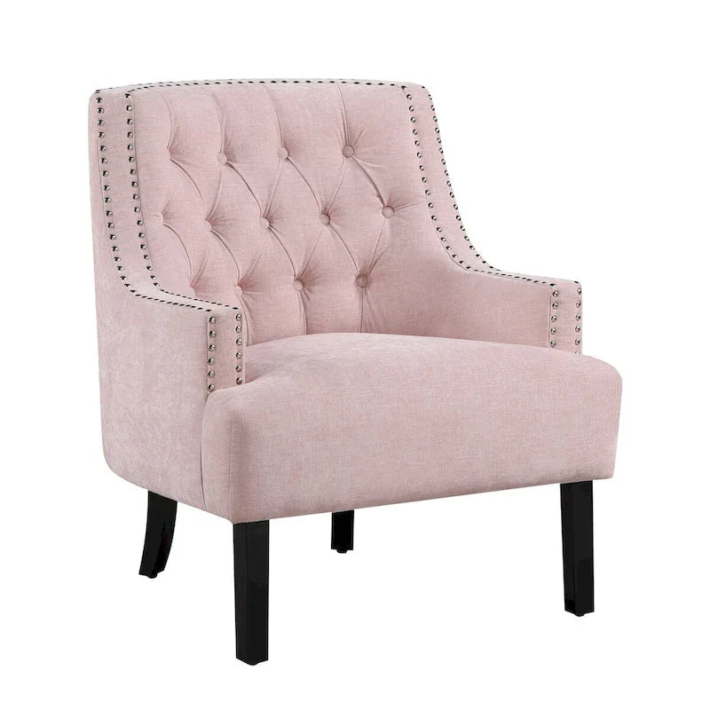 Fauteuil d'appoint traditionnel moderne, revêtement en chenille, capitonnage, bois massif, 1 pièce, mobilier de salon