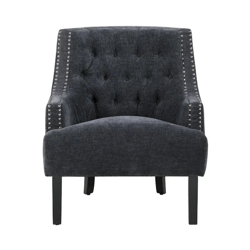 Fauteuil d'appoint traditionnel moderne, revêtement en chenille, capitonnage, bois massif, 1 pièce, mobilier de salon