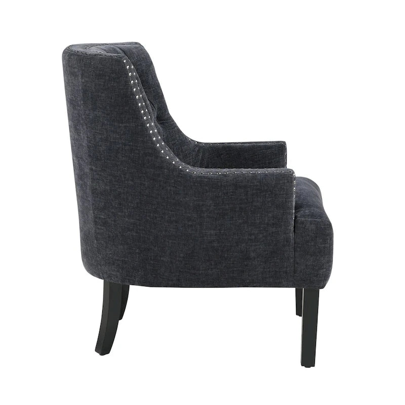 Fauteuil d'appoint traditionnel moderne, revêtement en chenille, capitonnage, bois massif, 1 pièce, mobilier de salon