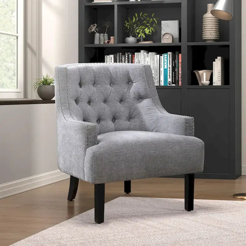 Fauteuil d'appoint traditionnel moderne, revêtement en chenille, capitonnage, bois massif, 1 pièce, mobilier de salon
