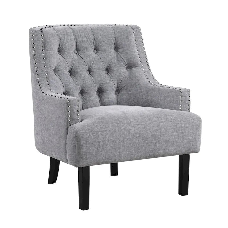 Fauteuil d'appoint traditionnel moderne, revêtement en chenille, capitonnage, bois massif, 1 pièce, mobilier de salon