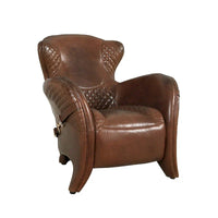 Pasargad Home Aspen - Fauteuil à oreilles en cuir pleine fleur, marron - W31xD34.5xH33.5