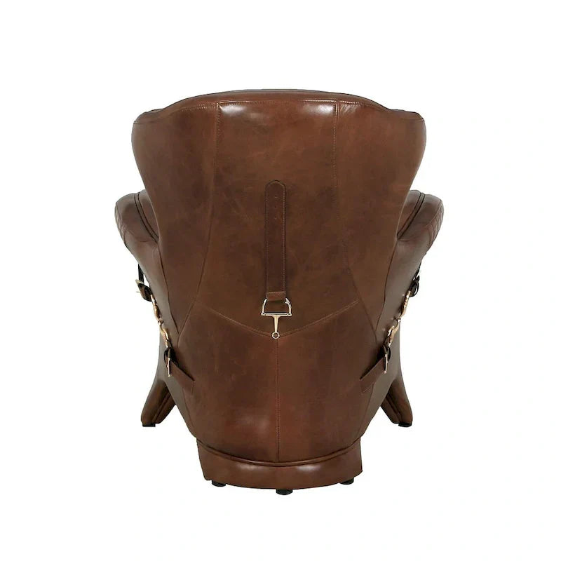 Fauteuil à oreilles en cuir pleine fleur Aspen Pasargad Home, Marron - L81xP88xH85