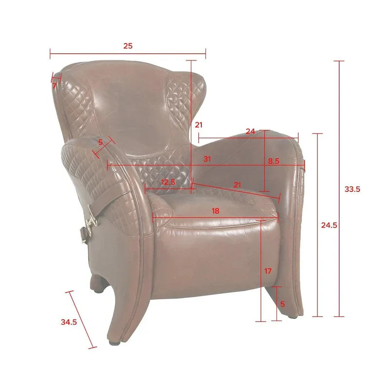 Fauteuil à oreilles en cuir pleine fleur Aspen Pasargad Home, Marron - L81xP88xH85
