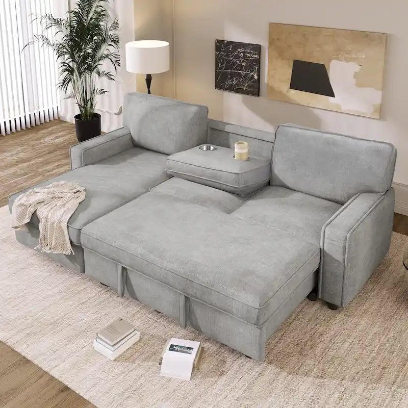 Canapé sectionnel convertible rembourré avec rangement et port USB