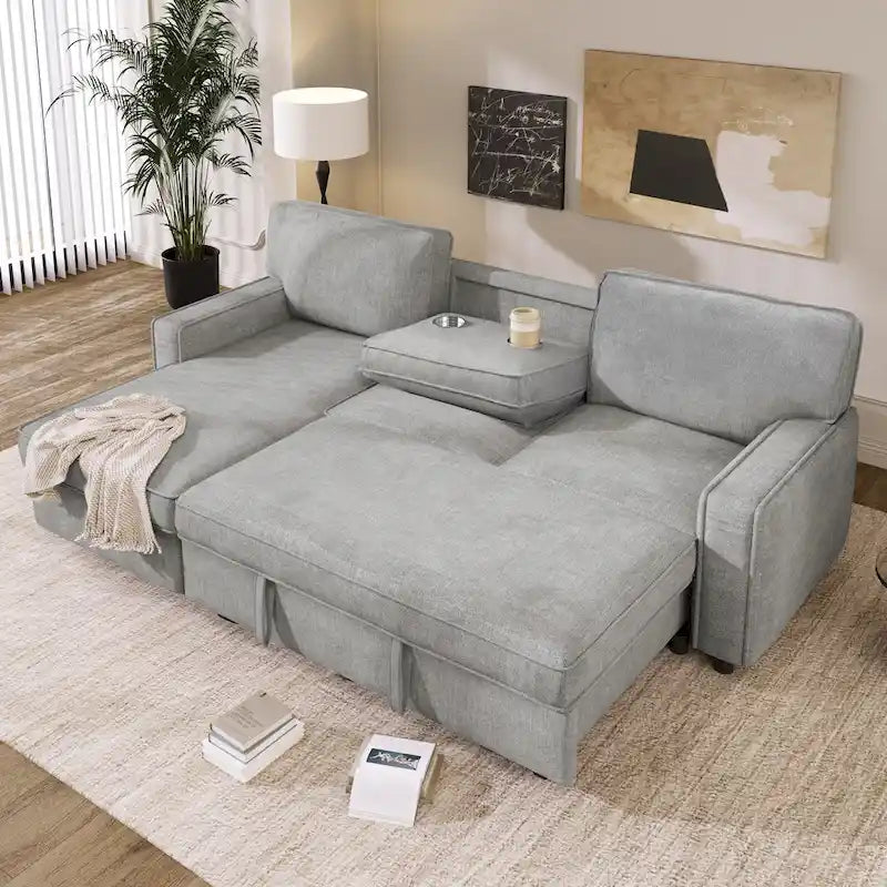 Canapé sectionnel convertible rembourré avec rangement et port USB