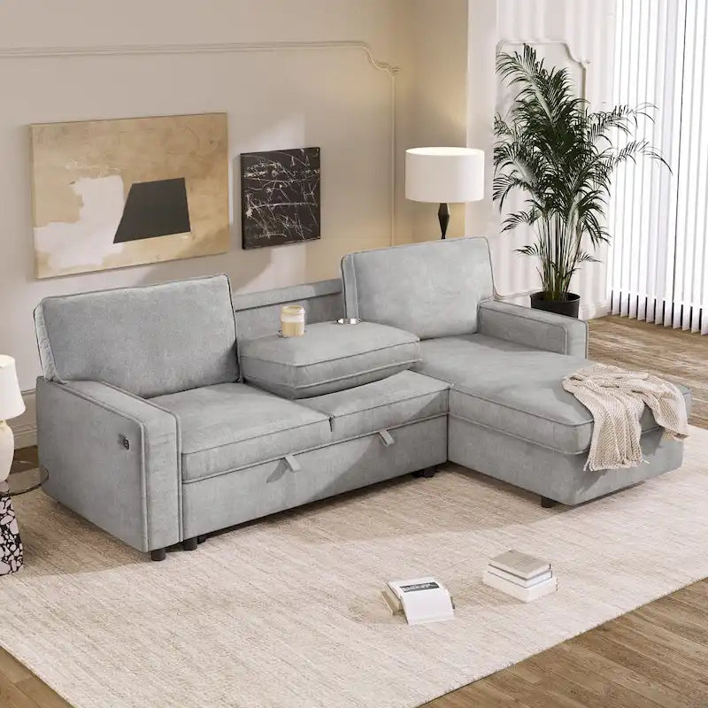 Canapé sectionnel convertible rembourré avec rangement et port USB