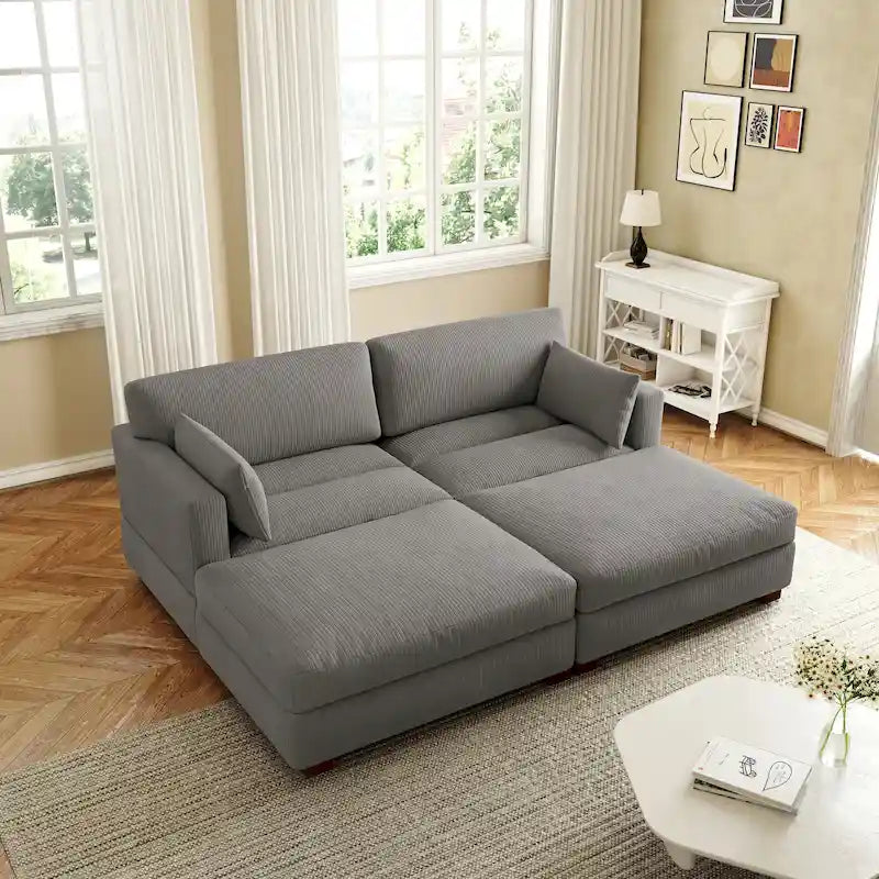 Canapé Sectionnel Moderne en Velours Côtelé avec Coussins d'Accoudoirs