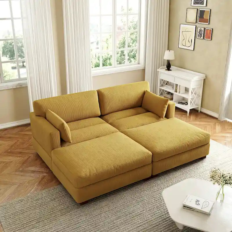 Canapé Sectionnel Moderne en Velours Côtelé avec Coussins d'Accoudoirs