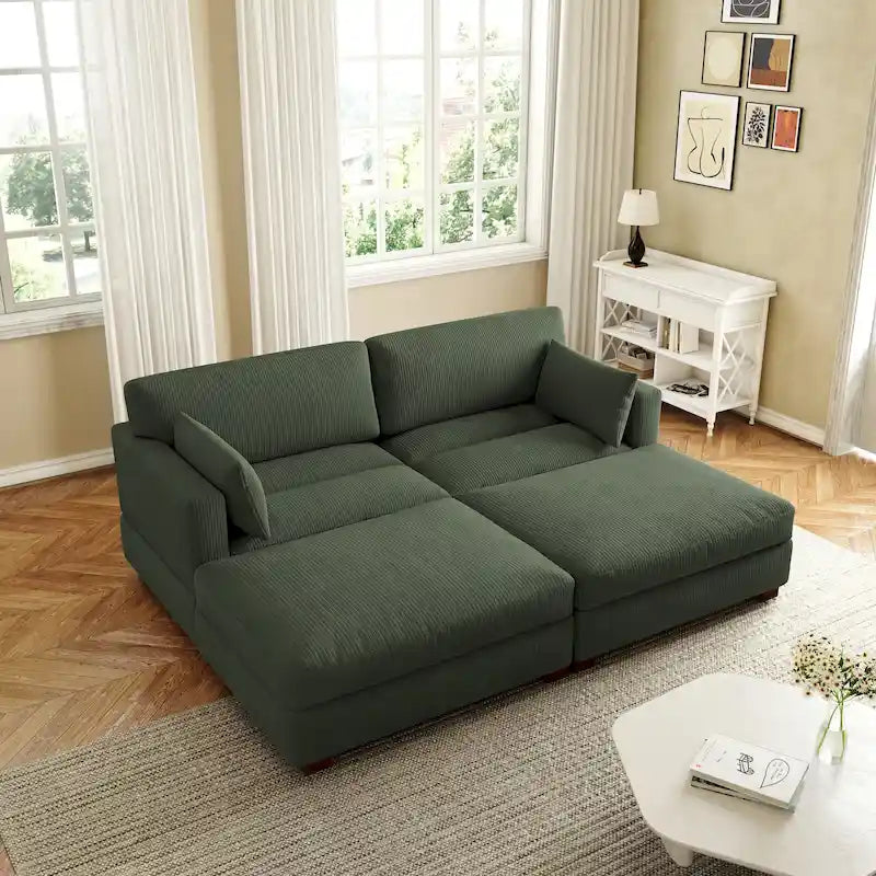 Canapé Sectionnel Moderne en Velours Côtelé avec Coussins d'Accoudoirs