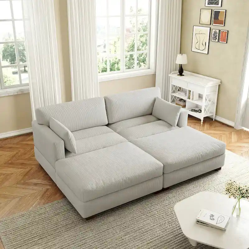 Canapé Sectionnel Moderne en Velours Côtelé avec Coussins d'Accoudoirs