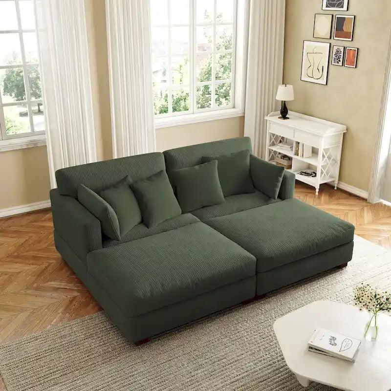 Canapé Sectionnel Moderne en Velours Côtelé avec Coussins d'Accoudoirs