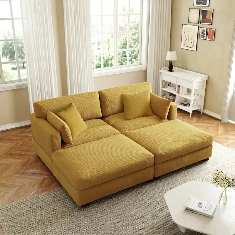 Canapé Sectionnel Moderne en Velours Côtelé avec Coussins d'Accoudoirs