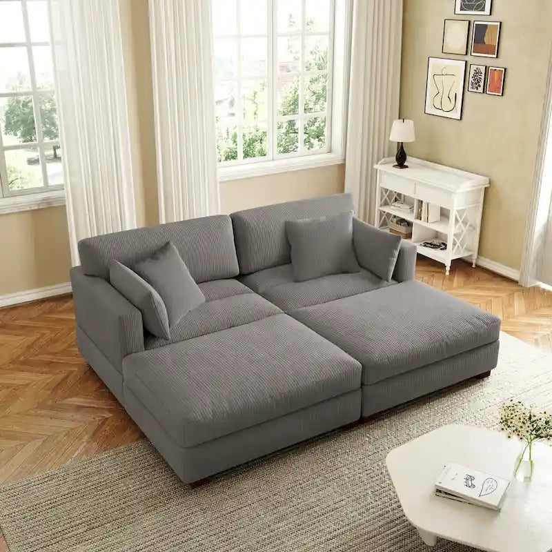 Canapé Sectionnel Moderne en Velours Côtelé avec Coussins d'Accoudoirs