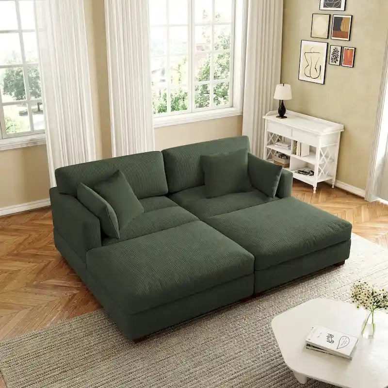 Canapé Sectionnel Moderne en Velours Côtelé avec Coussins d'Accoudoirs