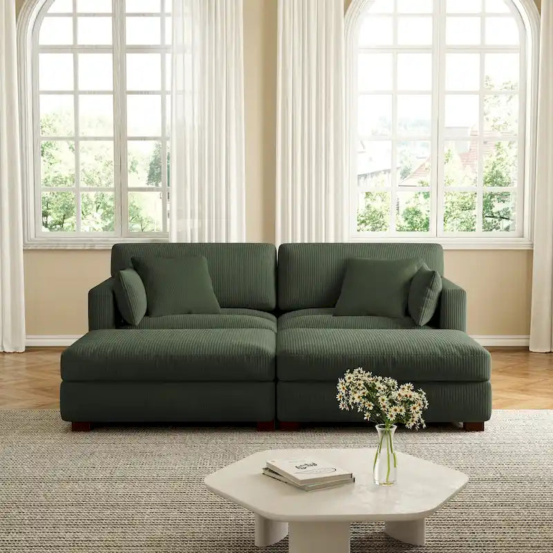 Canapé Sectionnel Moderne en Velours Côtelé avec Coussins d'Accoudoirs