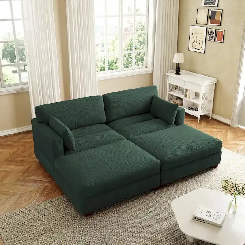 Canapé Sectionnel Moderne en Velours Côtelé avec Coussins d'Accoudoirs