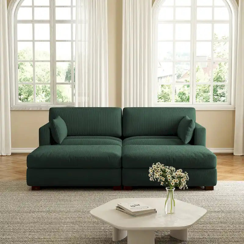 Canapé Sectionnel Moderne en Velours Côtelé avec Coussins d'Accoudoirs