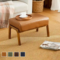 Tabouret d'appoint en similicuir Glitzhome 24,5W avec pieds en hévéa noyer