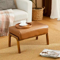 Tabouret d'appoint en similicuir Glitzhome 24,5W avec pieds en hévéa noyer