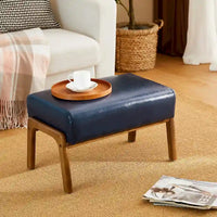 Tabouret d'appoint en similicuir Glitzhome 24,5W avec pieds en hévéa noyer