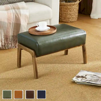 Tabouret d'appoint en similicuir Glitzhome 24,5W avec pieds en hévéa noyer