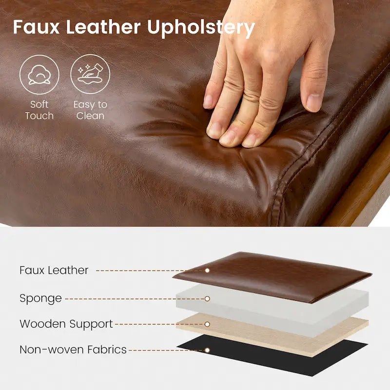 Tabouret d'appoint en similicuir Glitzhome 24,5W avec pieds en hévéa noyer