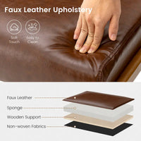 Tabouret d'appoint en similicuir Glitzhome 24,5W avec pieds en hévéa noyer